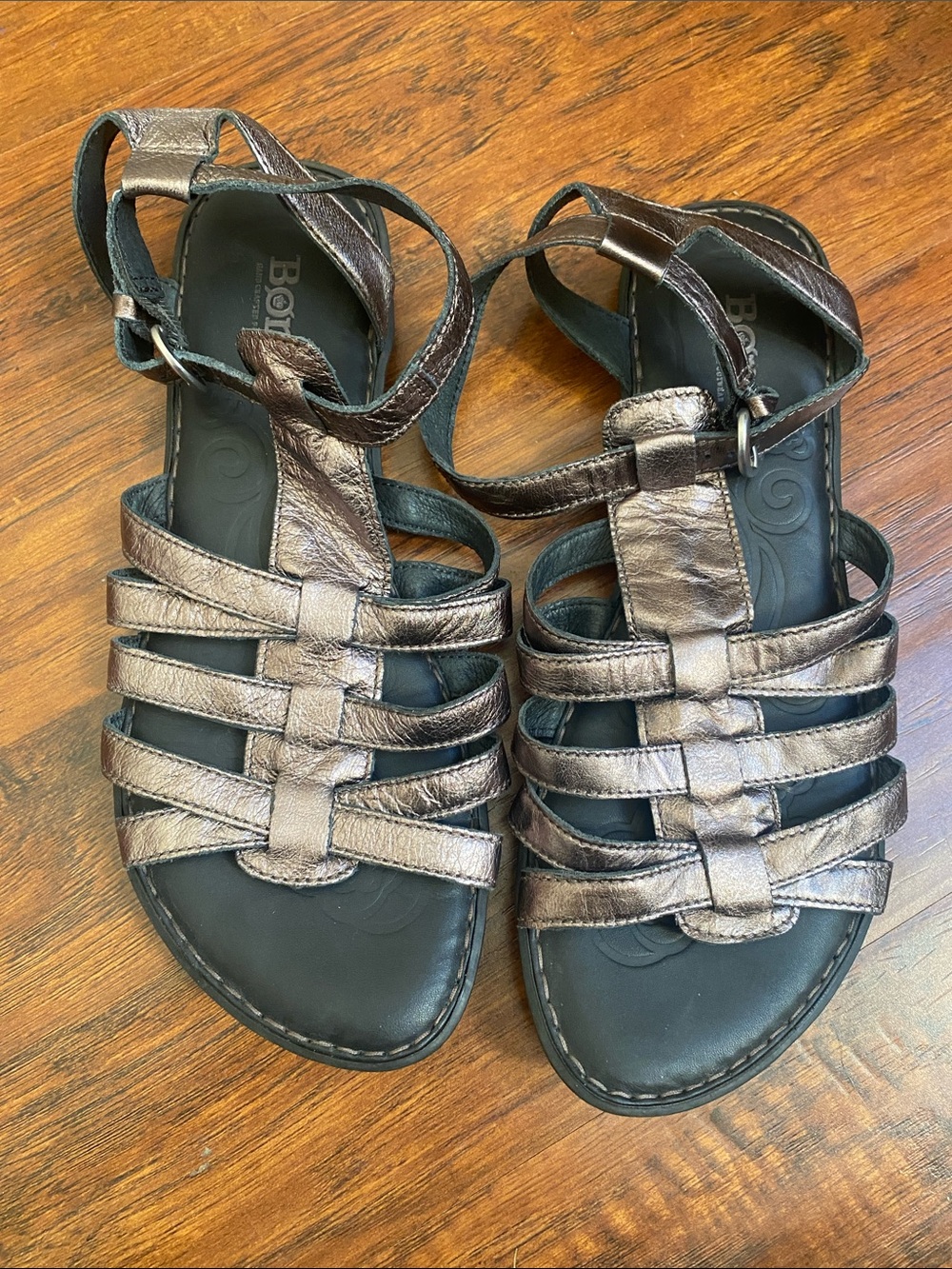 Born Metallic Bronze Strappy Ankle Buckle Sandals